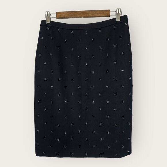 Garnet Hill Womens size 4 Small Wool Blend Beaded Pencil Skirt Navy Blue - Picture 1 of 9